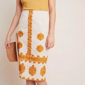 Anthropologie Verona Embroidered Pencil Skirt